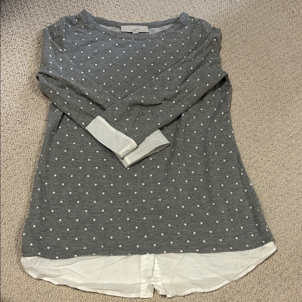 LOFT Gray and White Polka Dot tunic top